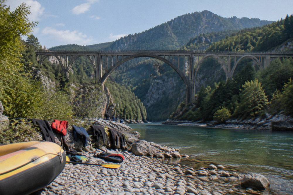 Djurdjevica Tara Bridge spanning a deep green gorge in mountain light