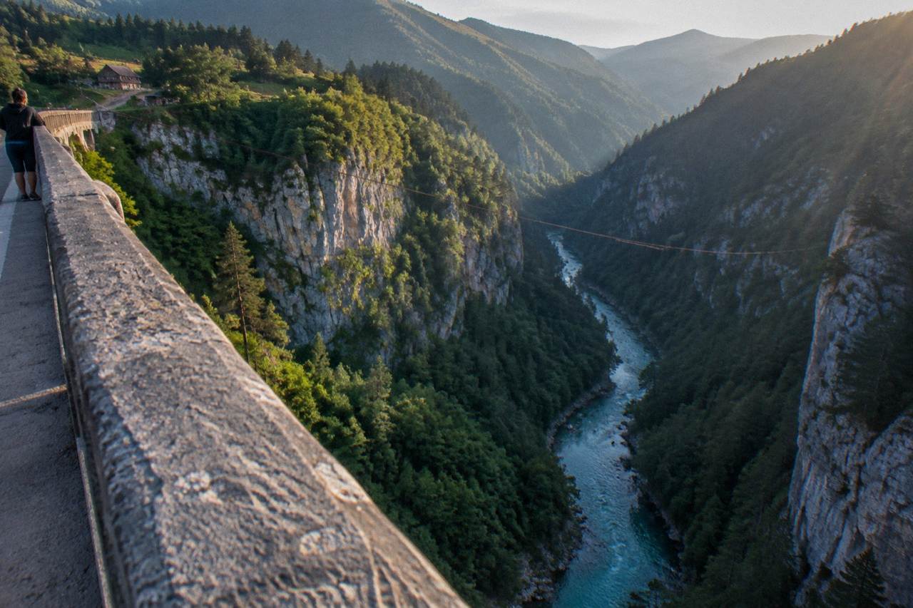 Tara River running through a deep forested canyon below high cliffs